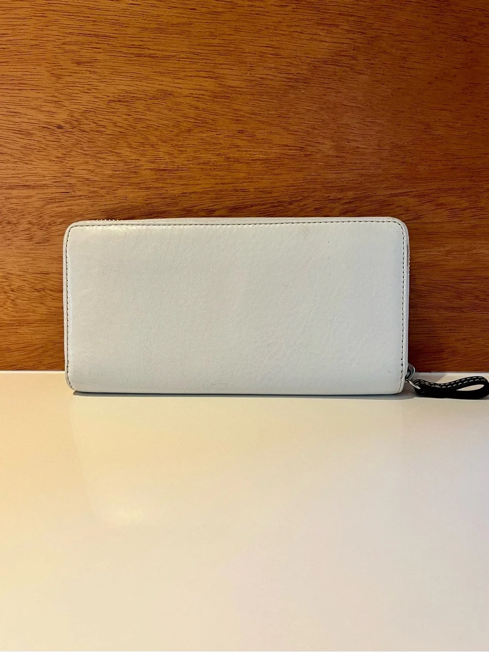 Coach white pebbled leather zip-around wallet